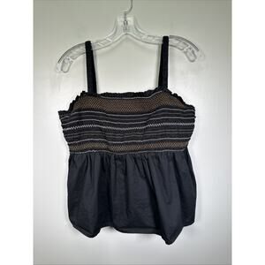 Old Navy Tank Top Women's XL‎ Black Sleeveless Smocked Baby Doll Embroidered Y2K